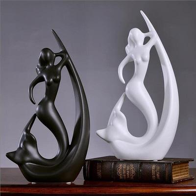 Statuette in Ceramica a Forma di Sirena Decorazioni per la Casa - (Set da 2, Bianco e Nero)