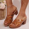 Vintage Round Toe High Heels Sandals Women Classic Solid Color Slippers Women 2025 Summer Open Toe Cross Tie Straps Shoes
