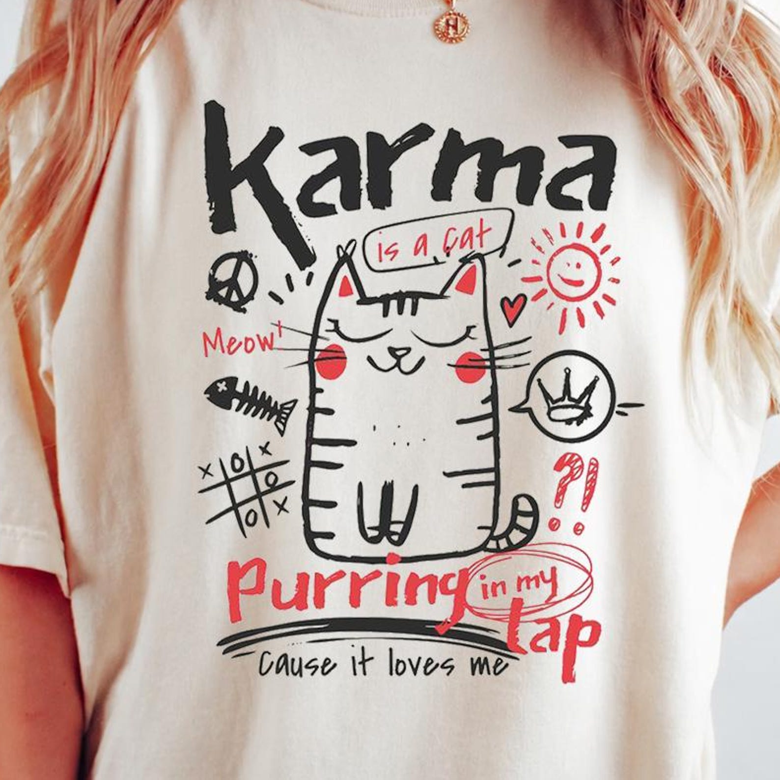 Karma Is A Cat Shirt, Funny Cat Lover Tee, Cat Mom Graphic T-Shirt, Cute Feline Shirt, Swiftie Inspired Cat Tee, Vintage Cat Lover Gift S