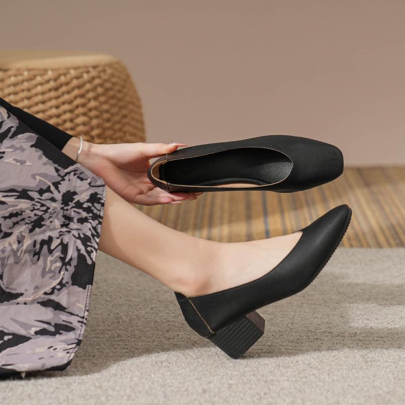 Toc bloc gros pentru femei, cu vârf închis, din piele PU, cu tocuri joase, pantofi de lucru casual pentru femei, rochie confortabilă, pantofi de nuntă, pantofi anti-alunecare