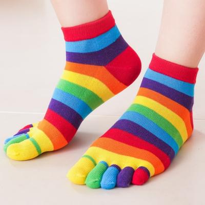 Women's Socks Rainbow Striped Five-finger Split Toe Cotton Mid-tube Socks Colorful Lines Simple Sports Funny Stockings
