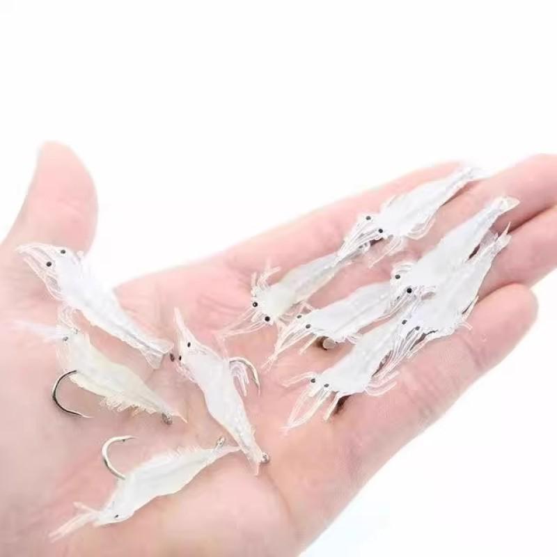Leuchtender 4cm Grasgarnelenköder mit Haken - Realistischer Weichköder für die Meeres- und Süßwasserfischerei