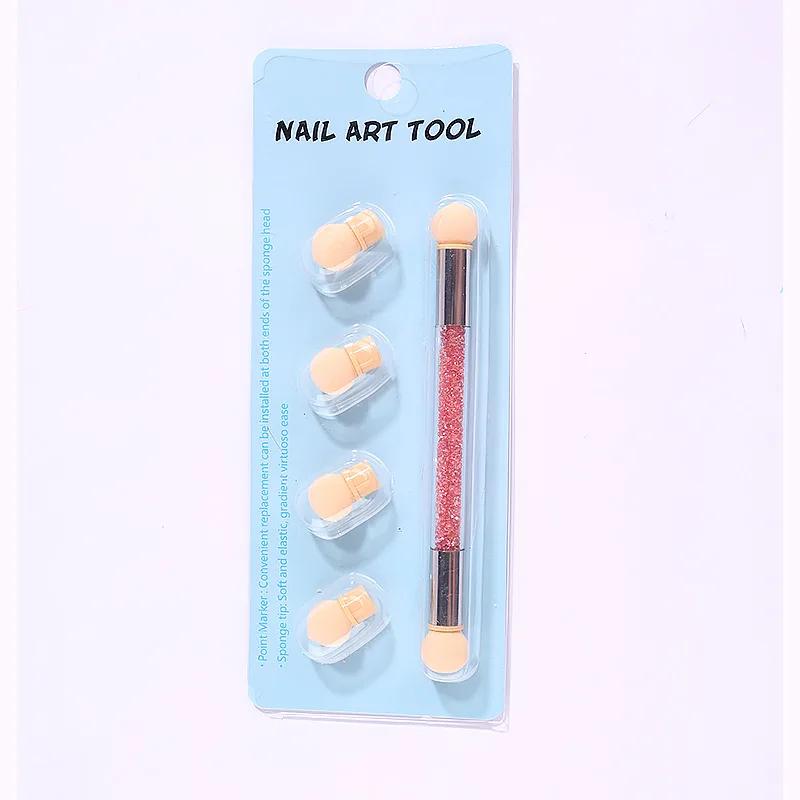 Stilo de umbrire gradient Accesorii pentru pictura pentru arta unghiilor cu două capete Perie pentru punctat unghii Cap burete Mâner cu strasuri Perie pentru arta unghiilor