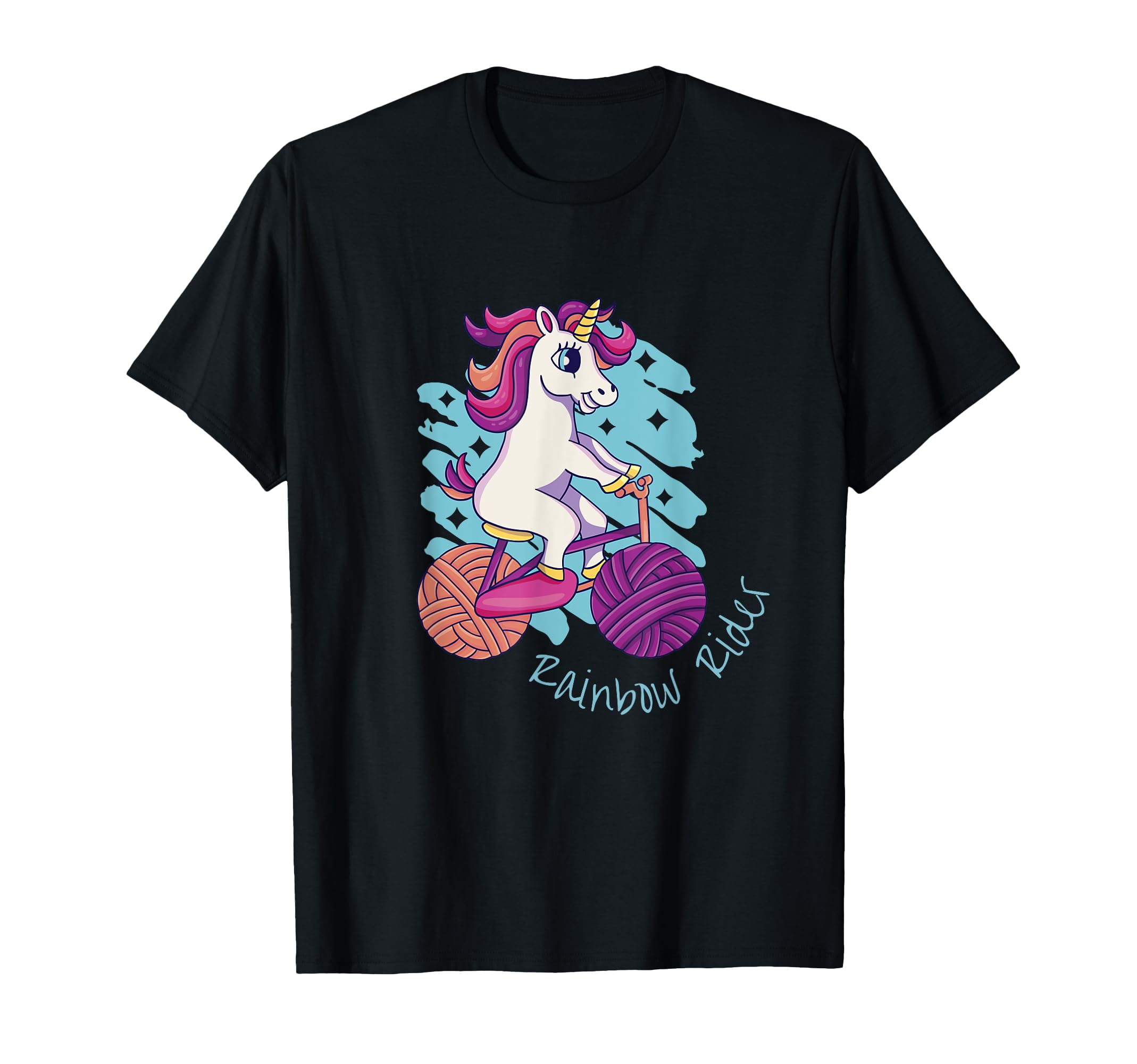 Rainbow Unicorn Bicycle Rainbow Rider Friends Motif T-Shirt чёрный