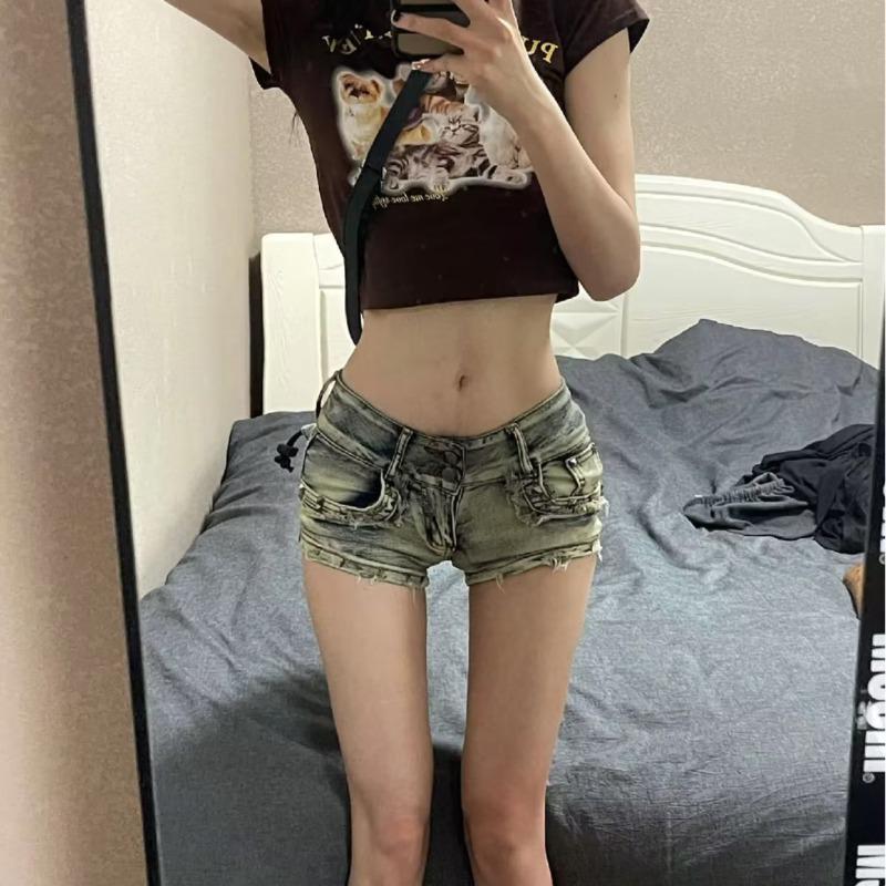 2023 Summer Spicy Girl Orange Low-Waist Denim Shorts - Women's Slimming, Hip-Hugging Wide-Leg Hot Pants