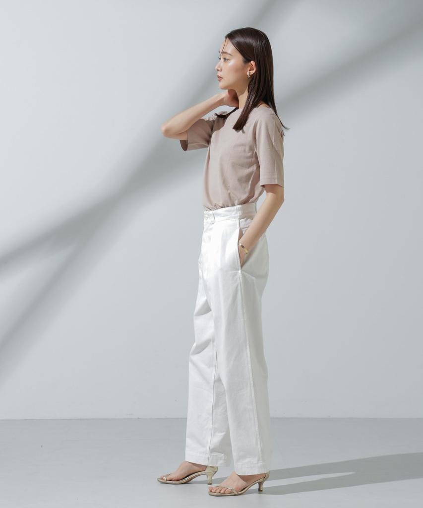 Nano Universe Boat Neck Size Greige Anti-Soaked T-Shirt, Women's, Small,