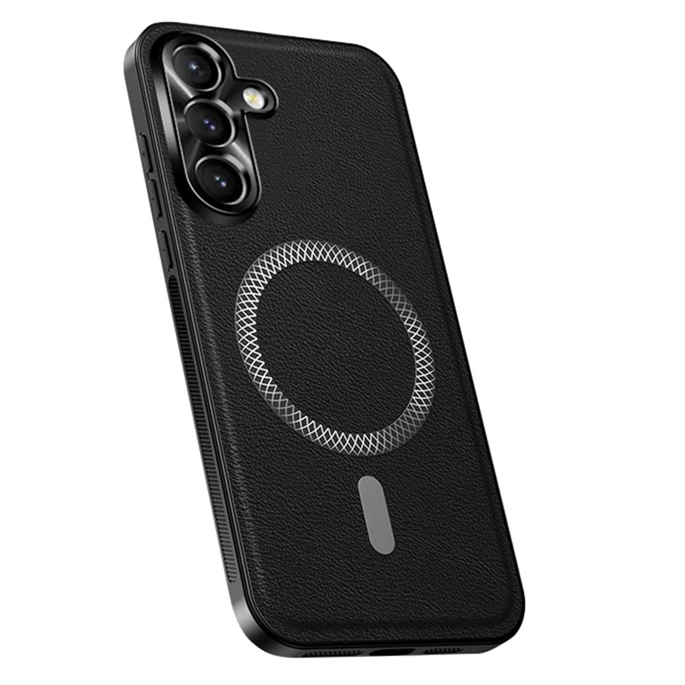 

For Samsung Galaxy S24+ Case Compatible with MagSafe PU TPU PC Phone Back Cover with Metal Lens Frame Black