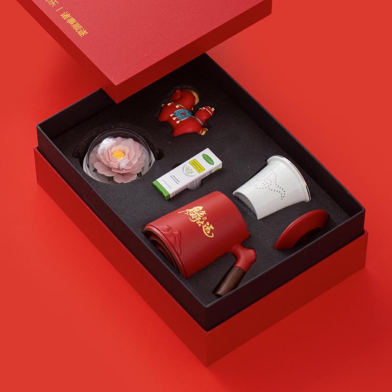 

Chinese Year of the Horse Tea Set with Ceramic Incense Burner - Red Gift Box for Office, Home, or New Year Souvenir