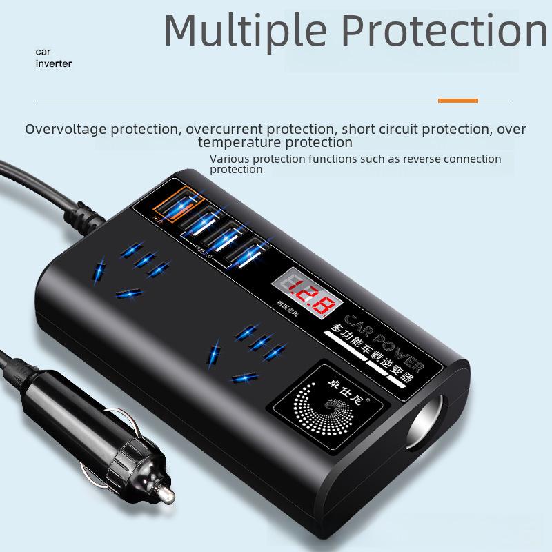 Dual Voltage Car Inverter with USB Fast Charging and Digital Display (12V/24V To 220V)