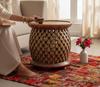 Wooden Painted Round Side Stool | Modern Coffee Table With Light Holder, Living Room Decorative Central Table Furniture, Bedside Nightstand
