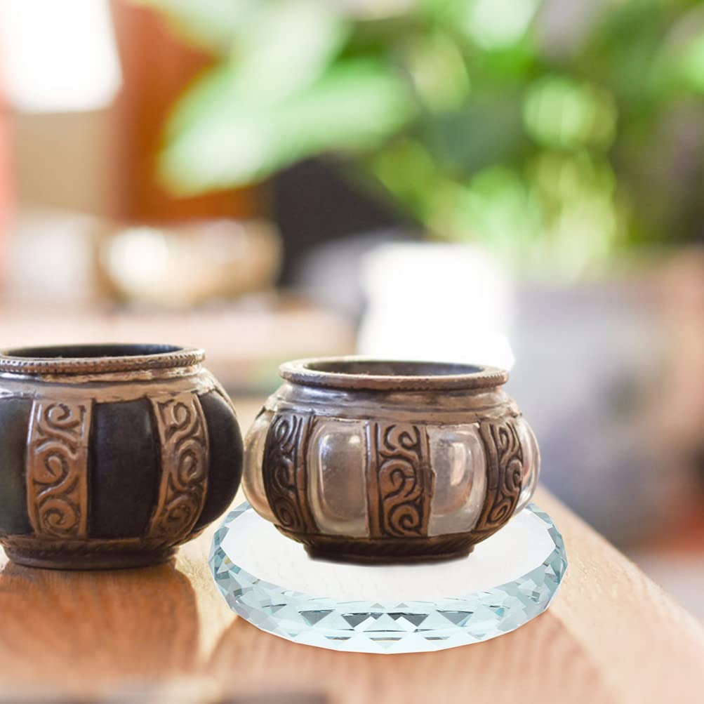 Healifty 2-Piece Glass Drink Coasters with Crystal Craft Cutouts, 8cm Clear Decorative Round Display Base for Kitchen and Restaurant Tabletops