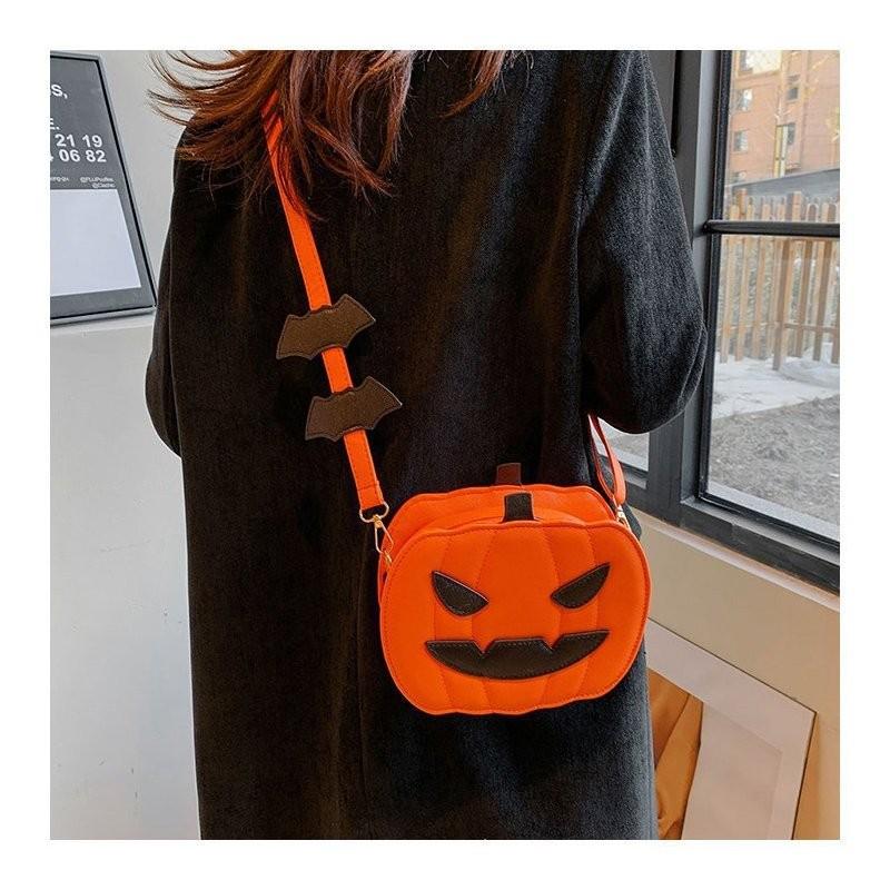 Trendige Mini-Kürbis-Umhängetasche für Halloween mit kreativem Color-Blocking-Design