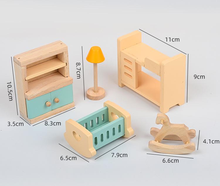 Children's Wooden Dollhouse Furniture Set - Mini Sofa & Bed Props