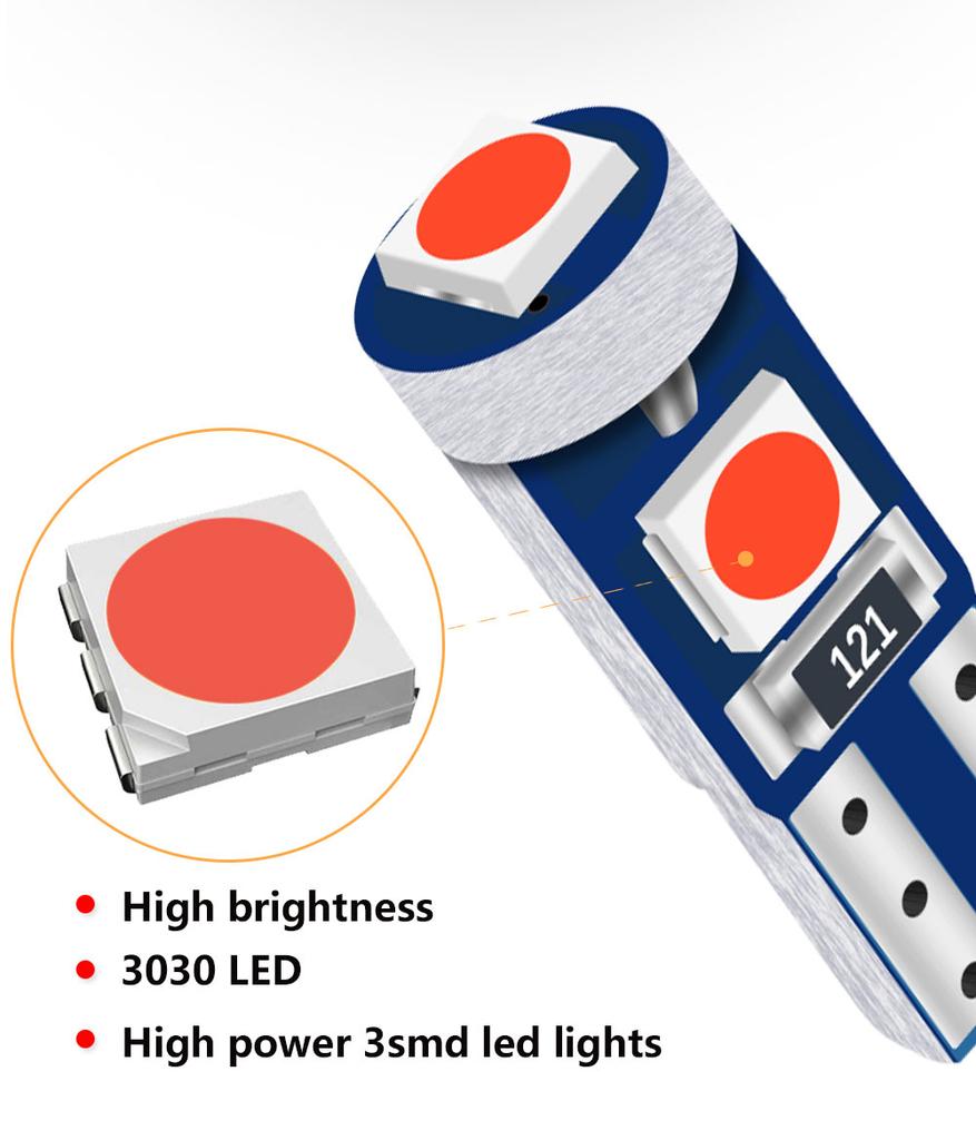 10Pcs T5 LED Lights W1.2W W3W LED Super Bright 3030 LED Car Interior Light Auto Side Wedge Dashboard Gauge Instrument Lamp Bulb