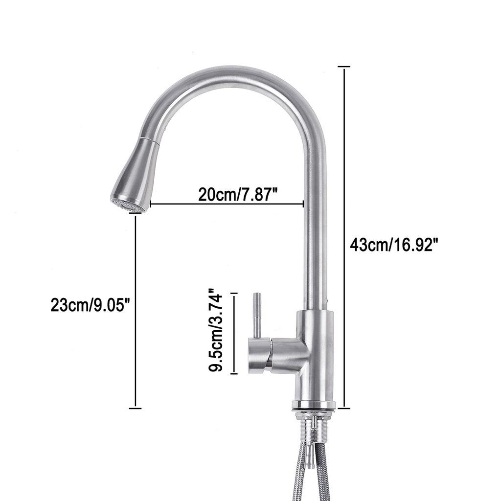 New Modern Kitchen Stainless steel Mixer Tap Sink Spray Pull-Out Faucet Swivel Spout Silvery