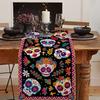 Linen Skull Table Runner Skeleton Tablecloth Banquet Tablecover  Day of The Dead