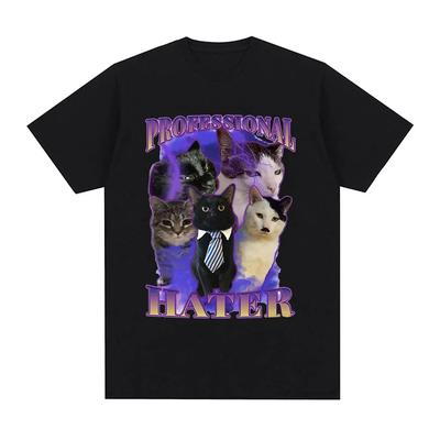 Professional Hater Funny Cat Meme Graphic T Shirts Unisex Fashion T-shirt Summer Couples Casual Women Tees Clothing