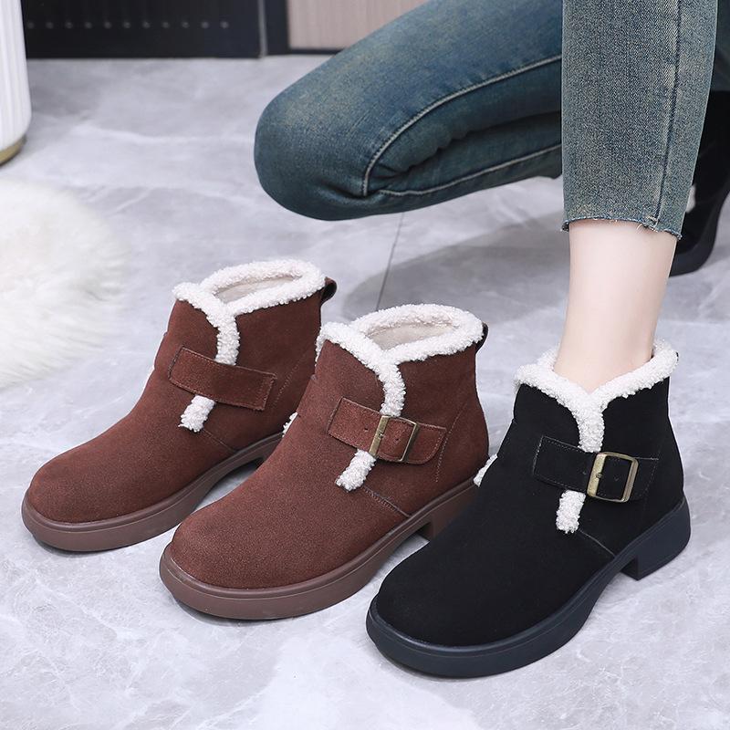 Fashion GKTINOO Snow Boots Women Cow Suede Furry Soft Sole Non-slip 2024 Winter Warm Ladies Shoes Handmade Retro Short Boots