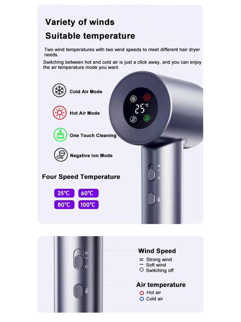 High-Speed Hair Dryer with Blue Light & Ionic Technology - Powerful, Gentle On Hair