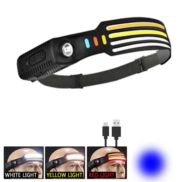 Novo Farol LED COB Multimodo com Sensor Bateria Embutida Recarregável por USB À Prova d'Água Lanterna para Acampamento ao Ar Livre Pesca