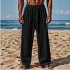 Beach Pants Cross-border Cotton and Linen Casual Trousers Amazon Men's Solid Color Drawstring Elastic Waist Daily Casual Breathability
