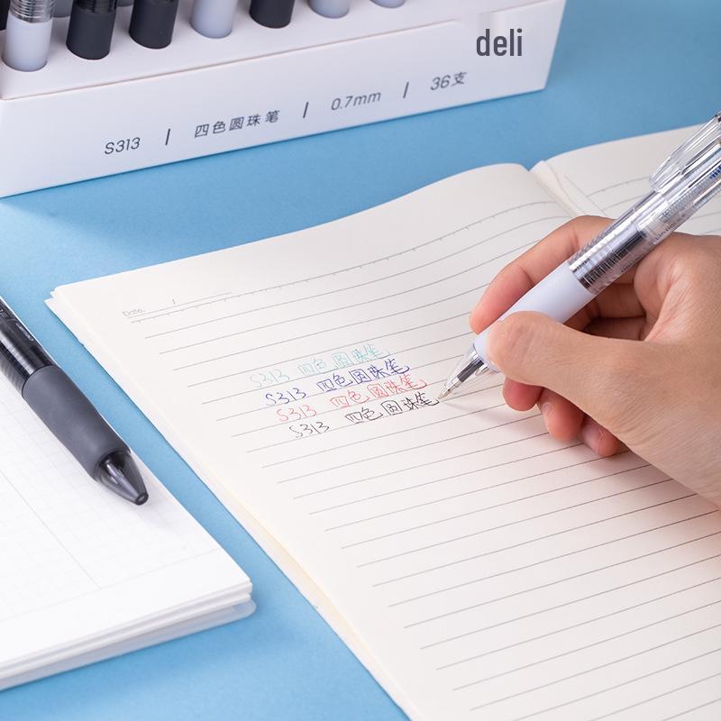 Deli Press-Type Multi-Color Ballpoint Pen, 0.7mm, Click-Action, Oil-Based for Students