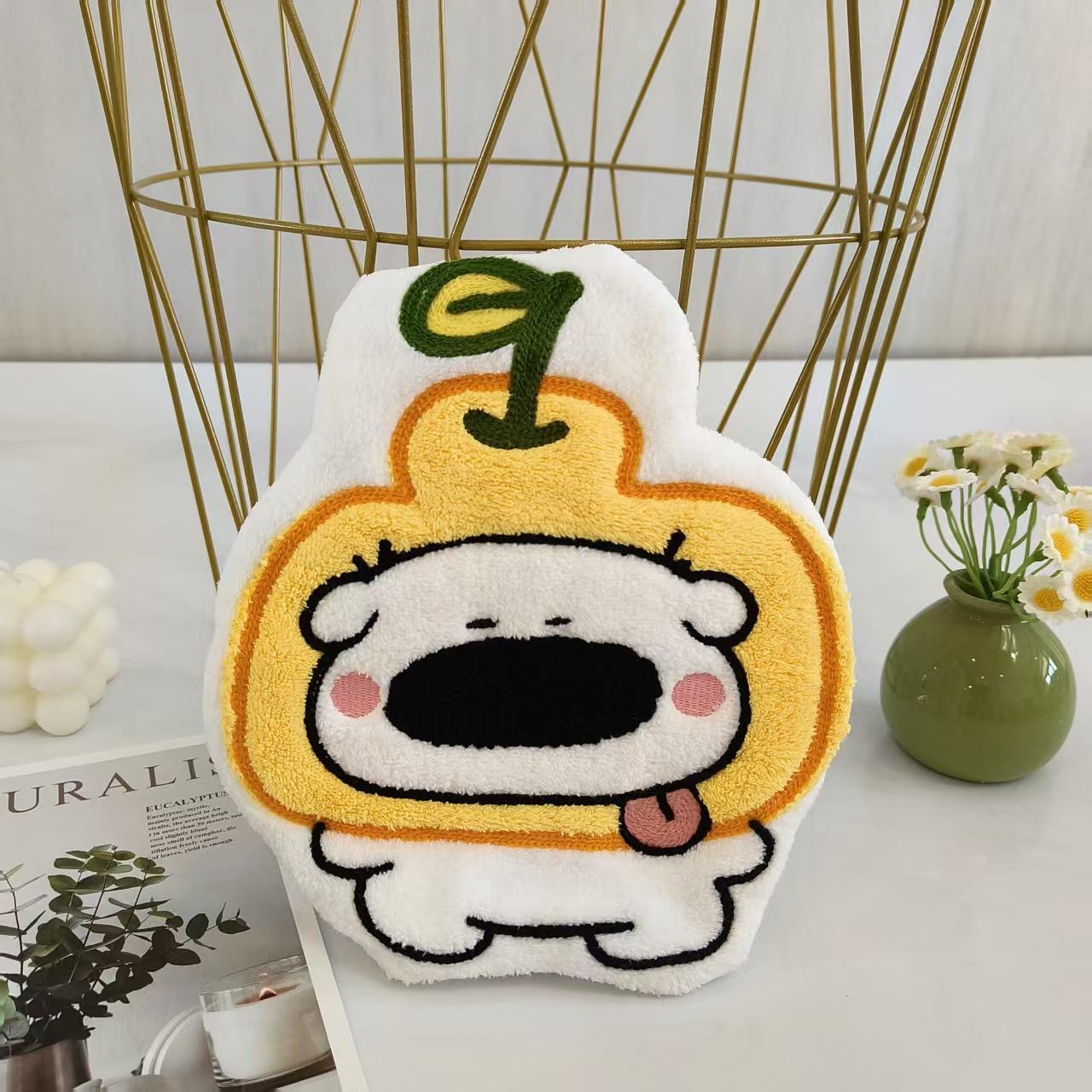 

Cute onion dog coral fleece soft hand towel hanging handkerchief towel kitchen bathroom water absorption thickened children