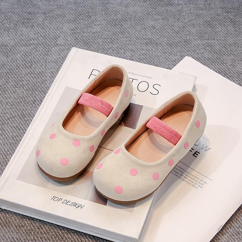 Girls Flat Shoes Polka Dots Sweet Kids Leather Shoes Round Toes Slip-on 2025 New Girls Princess Shoes Candy Color Non-slip Soft