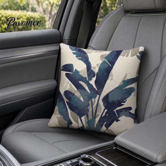 Decorative Throw Pillow Case Banana Leaf Cushion Cover, Tropical Plant Print 18x18 Cover Inch with Hidden Zipper for Sofa Bed Car Seat Linen Blend