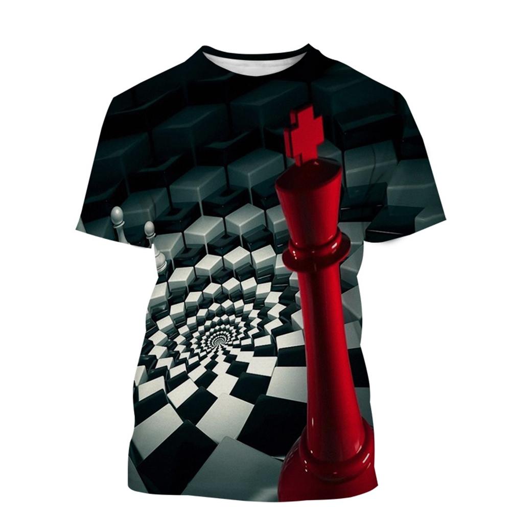 Newest Chess Game 3D Printing T Shirt Checkerboard Style Men's and Women's Casual Short-Sleeved T-Shirts