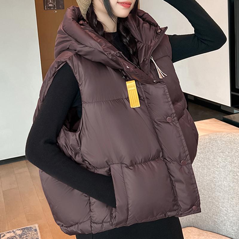 

Модная зимняя парка без рукавов Женский короткий жилет с капюшоном Толстый теплый Женские куртки 2XL фиолетовый