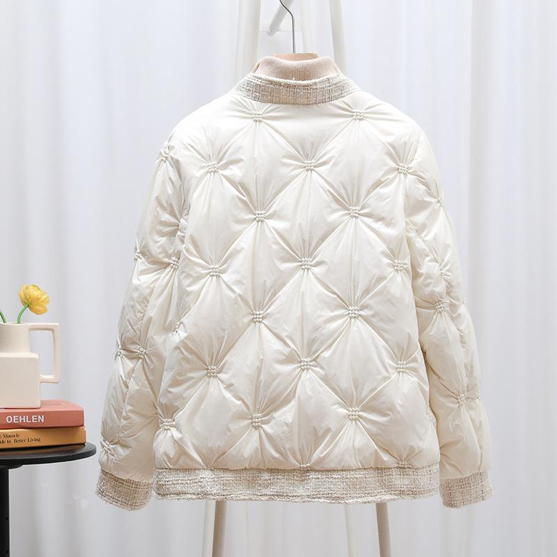 2024 Autumn and Winter Down Jacket Women's High-end Women's Jacket Korean Version of White Duck Down Short Light and Thin V-neck Single-breasted