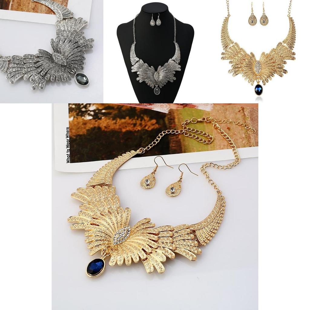 Art Deco Style Alloy Necklace And Drop Earrings Set For Vintage Fashion Enthusiasts