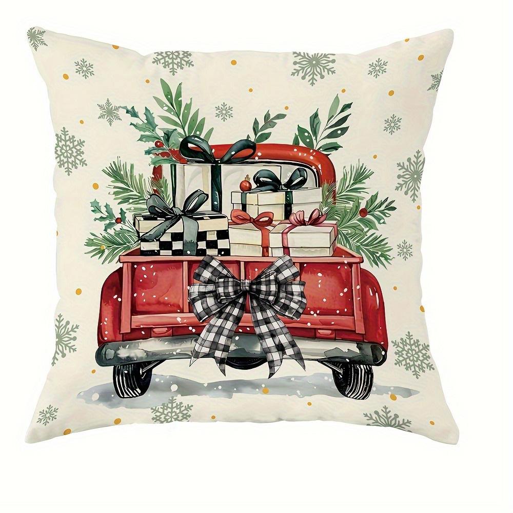 

Festive Christmas Pillowcases: Tree, Wreath, Ornaments, and Vintage Truck Designs Sofa cushion cover New Year home decoration 16x16Inch