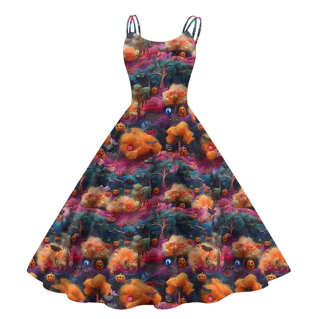 Women's Fashion Casual Halloween Print Sexy Off Shoulder Punk Retro Dress