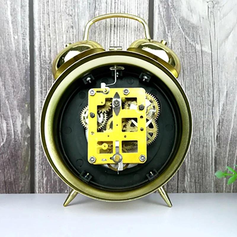 Mechanical Alarm Clock Bedside Table Silent Gold Clocks Vintage Metal Bedroom Children Tabletop Antiques Luxury Home Decor