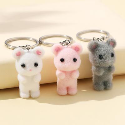 3D Cartoon Flocking Love Mouse Brelok Torba Wisiorek Słodka Mała Myszka Zwierzęta Brelok Plecak Charms Dekoracja Samochodowa Prezent Akcesoria