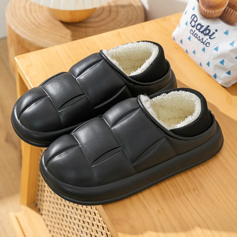 Men's and Women's Waterproof Cotton Slippers: 2024 Autumn/Winter Non-Slip Wrap-Heel, Plus Velvet for Indoor Warmth.