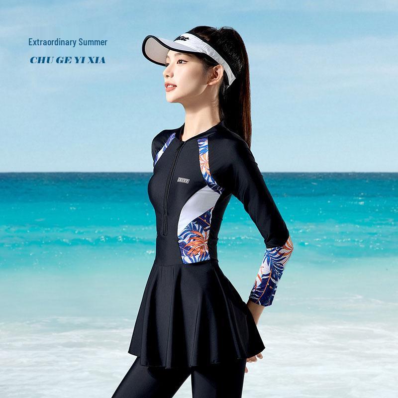 

Стильный купальник-гидрокостюм большого размера 2025 с длинными рукавами и молнией, для похудения L (48-59kg) чёрный