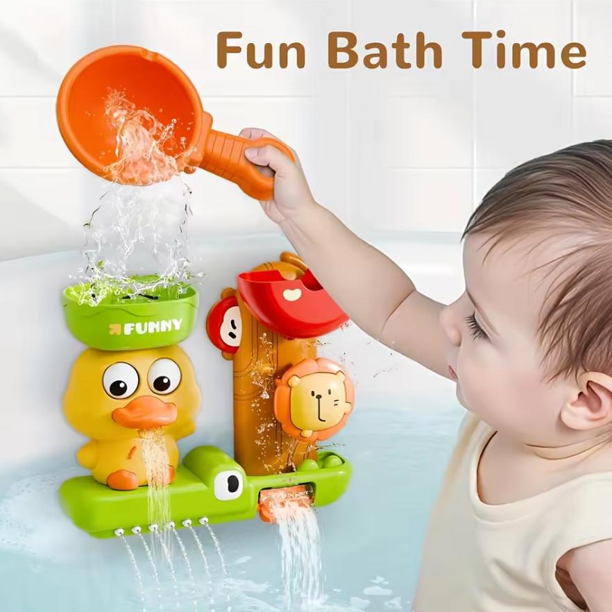 Adorable Little Yellow Duck Bath Tub Toy Lion Waterwheel Children Fun in Shower Bathtub With Suction Cup in Kid Gift