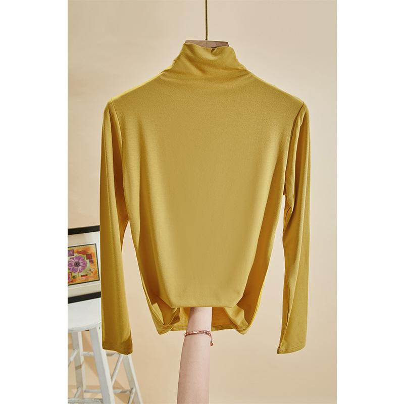 2024 Jaro Nové Modální Rolák Jednobarevné Spodní Tričko, Všestranné Slim, Západní Styl, Jednoduché Tričko s Dlouhým Rukávem pro Ženy