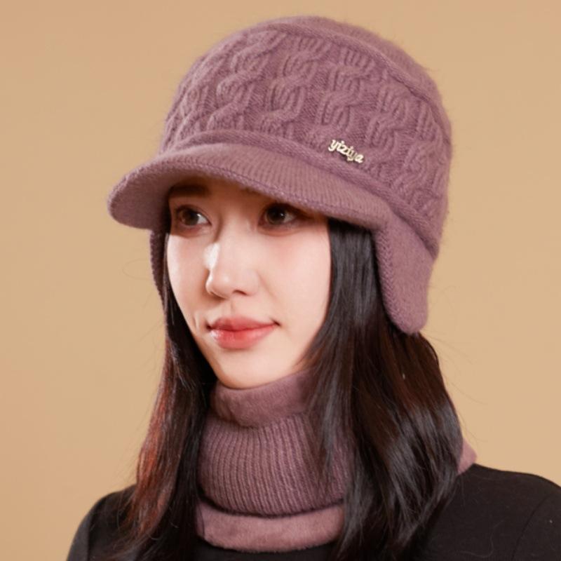 

Женская теплая вязаная шапка из искусственного меха с ушами - толстая теплая зимняя шапка для Рождества и активного отдыха hat only