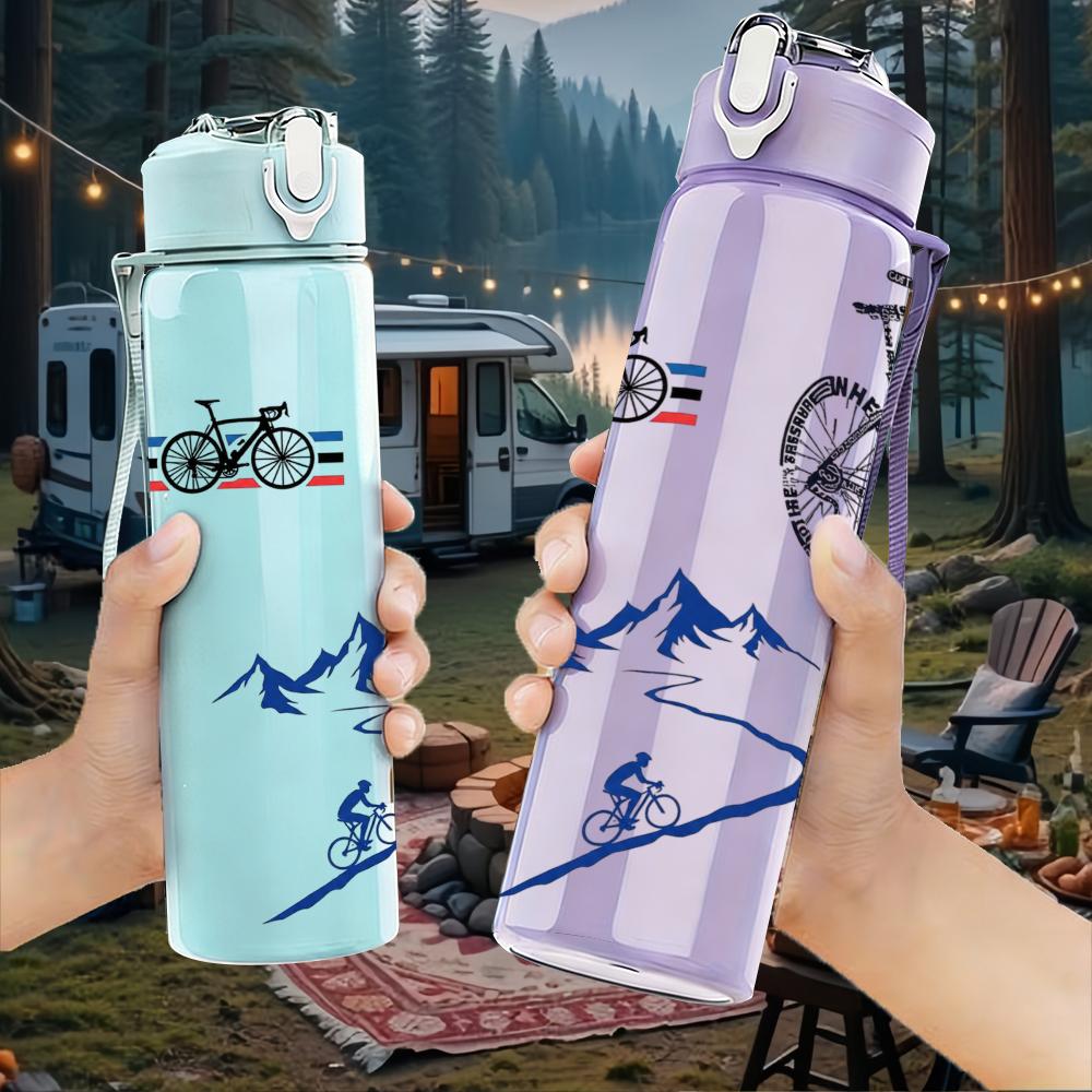 1PC Bike Ski Mountain Scenic Layout 750ml Color Plastic Water Bottle Leakproof Flip Straw Lid For Sports Office Home Use