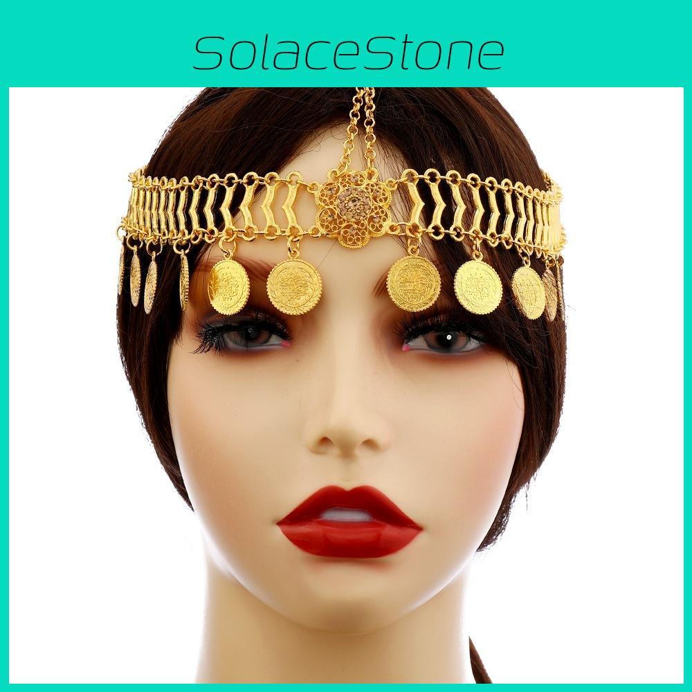 Simulation Gemstone Decor Flower And Circular Tassel Design Gold Headwear For Formal Events