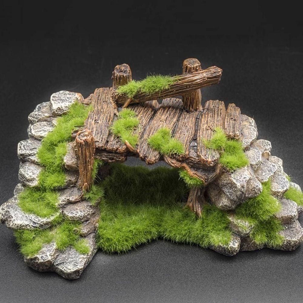 Resin Fish Tank Ornaments Moss Rockery Shape Bridge Ornament Aquarium Rockery  Desktop
