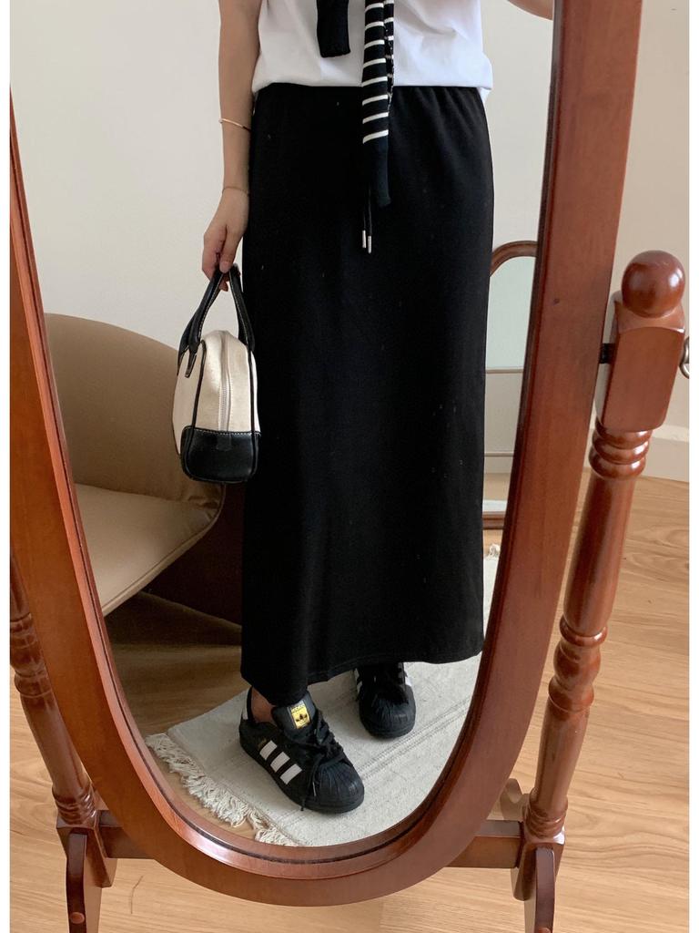 Women's High Waist Lace-Up Skirt: New Spring/Autumn Style, Casual A-Line Drape, Medium-Length with Hip Split Design.