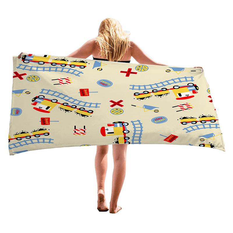 Cartoon Car Design Digital-printed Polyester Superfine Fiber Double-sided Fleece Beach Vacation Bath Towel, Beach Towel