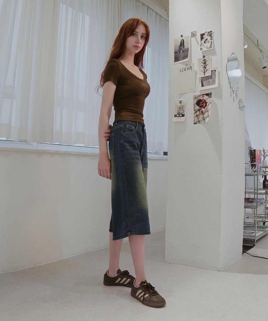 Keulleiseu U-Neck Bra-Cap Slim Fit Crop Short Sleeve T-Shirt_Light Blue