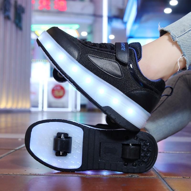 Mesh Atmungsaktive Ausreißschuhe Doppelräder Jungen und Mädchen Rollschuhe Leuchtende Lichtschuhe