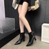 NEW Autumn Women Boots Sheep Suede Leather Shoes for Women Pointed Toe Chunky Heel Shoes Zip Turn-up Boots Black Modern Boots